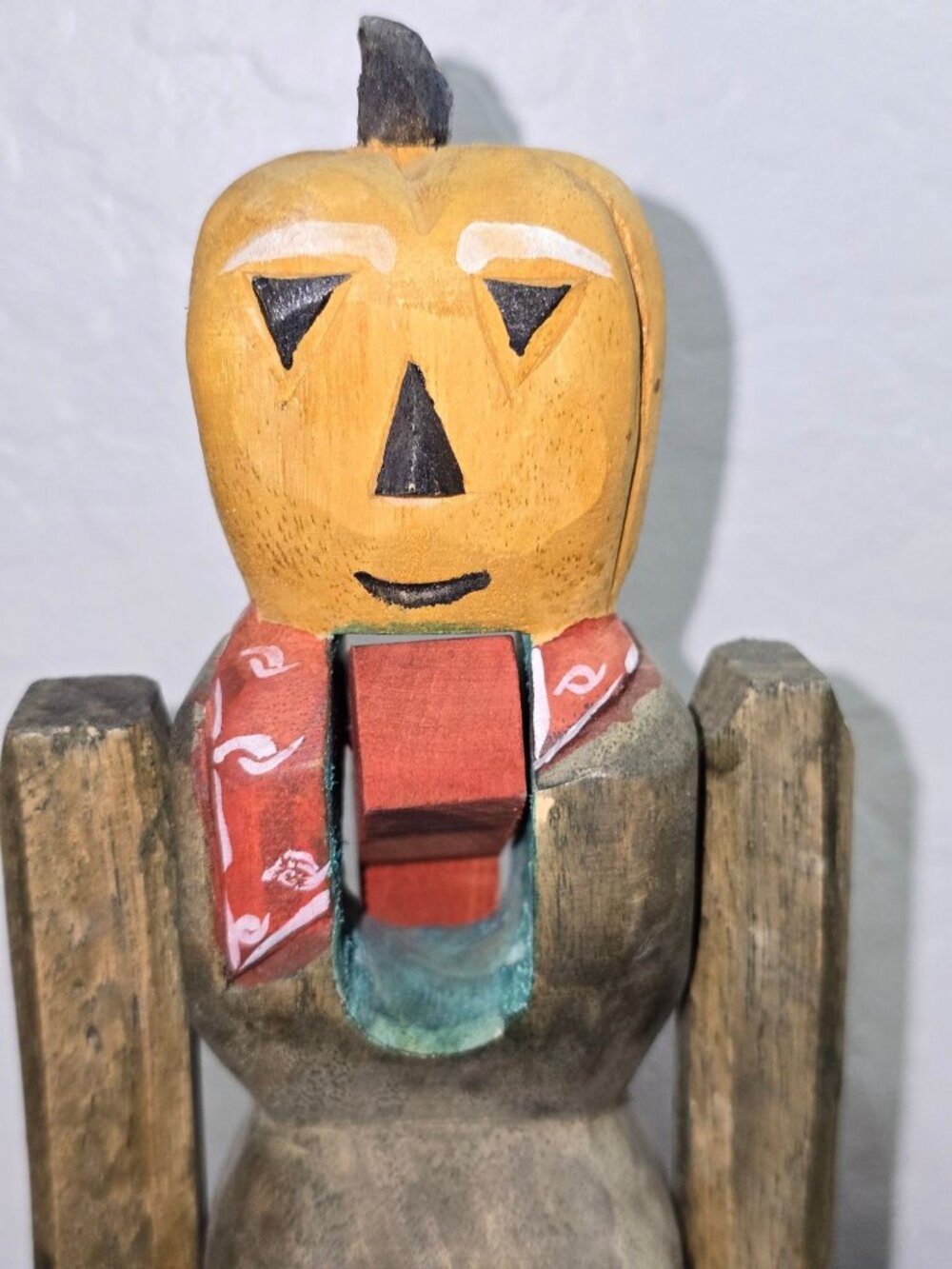 Primitive Wooden Pumpkin Head Nutcracker 10" Halloween October Fall - Picture 2 of 8